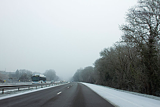 法国,道路,乡野,遮盖,霜