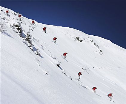 次序,男性,滑雪者,跳跃,陡坡,数码合成