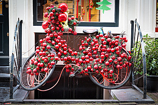 自行车,圣诞装饰,阿姆斯特丹,荷兰,欧洲