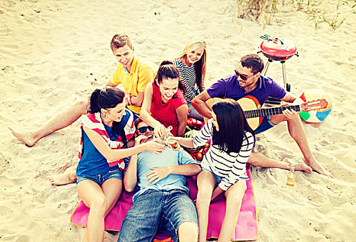 暑假,度假,音乐,高兴,人,概念,群体,朋友,吉他,乐趣,海滩