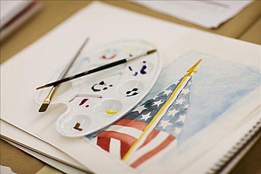 粉刷,美国国旗,涂绘,速描板