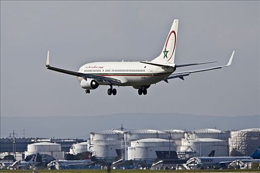 波音737,靠近,降落,正面,燃料,法兰克福,机场,黑森州,德国