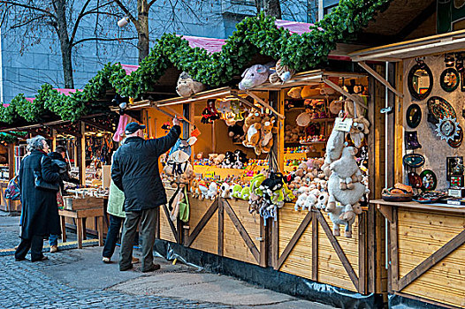摊贩,摊亭,传统,装饰,圣诞市场,亚琛,德国