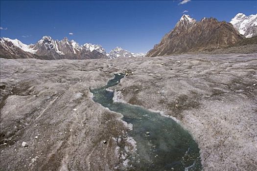 冰冻,河流,表面,冰川冰,冰河,喀喇昆仑,山脉,巴基斯坦
