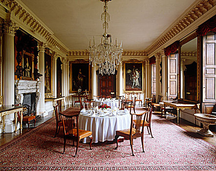 17世纪,肖像,线条,墙壁,餐厅,一对,圆,桌子,餐饭