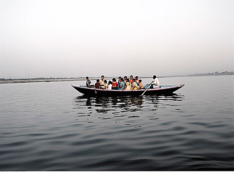 木质,渡轮,穿过,恒河,瓦腊纳西,印度