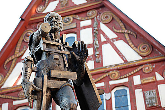 雕塑,正面,华丽,半木结构,老市政厅,巴登符腾堡,德国,欧洲