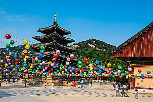 彩色,灯笼,法往寺,复杂,韩国