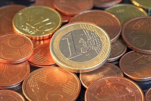 欧元硬币,1欧元硬币,向上,小,硬币