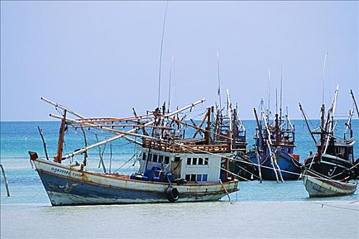泰国,城镇,渔船,锚定,海洋
