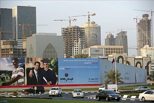 广告,广告牌,大学,多哈,高楼大夏,地区,北方,滨海路,卡塔尔