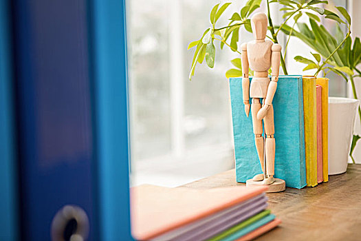 人体模型,一堆,书本,木质,窗台,办公室