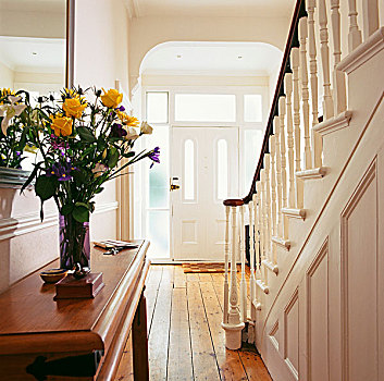 花瓶,黄色,玫瑰,靠近,镜子,鲜明,楼梯井,木地板