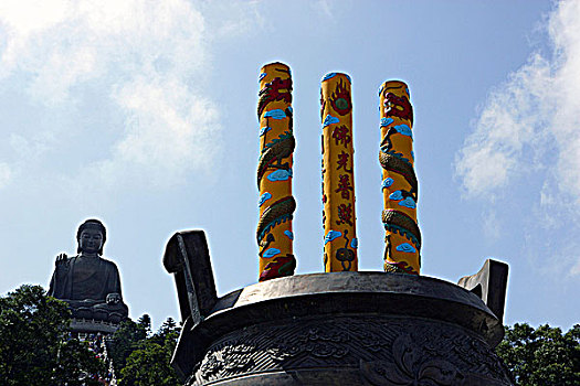 香,大佛,雕塑,寺院,大屿山,香港