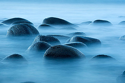 石头,海洋,罗弗敦群岛,挪威,欧洲