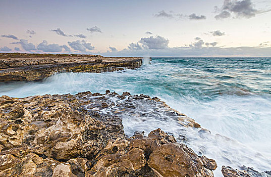 波浪,急浪,碰撞,悬崖,桥,加勒比,安提瓜和巴布达,背风群岛,西印度群岛