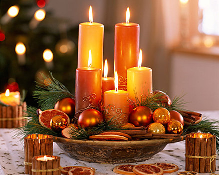桌饰,蜡烛,北美乔松,丝绸,松树,柑橘