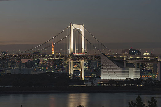 日本东京台场彩虹桥与自由女神像