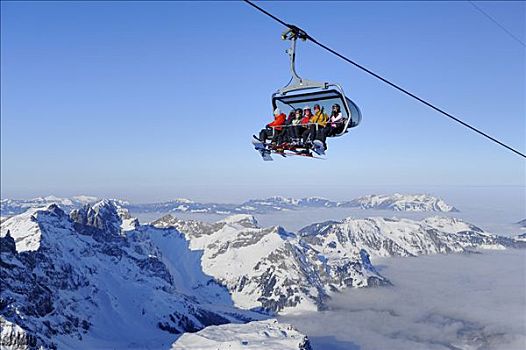 滑雪者,缆车,山,瑞士,欧洲