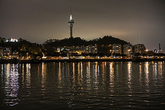 澳门夜游,珠江,对岸,大楼,赌城,霓虹灯,闪烁,都市,繁华,灯光,桥梁,游船