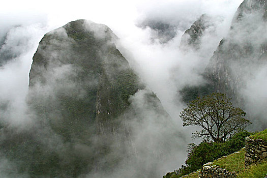 秘鲁,马丘比丘,山谷,雾
