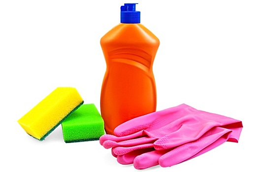 瓶子,清洁剂,橡胶手套,两个,海绵