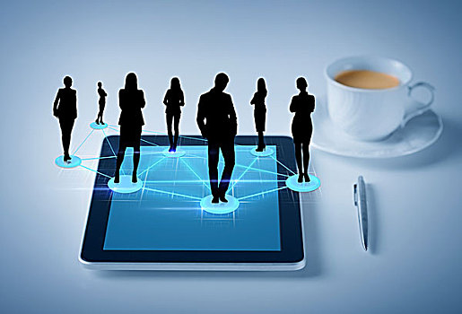 商务,交际,科技,概念,平板电脑,咖啡杯,网络