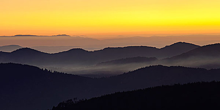 山,夜光,风景,莱茵河,山谷,氛围,黑森林,巴登符腾堡,德国,欧洲