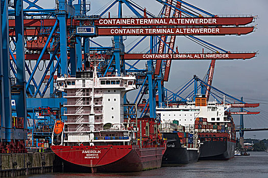 装载,集装箱船,集装箱码头,阿顿威亚达,港口,汉堡市,德国,欧洲