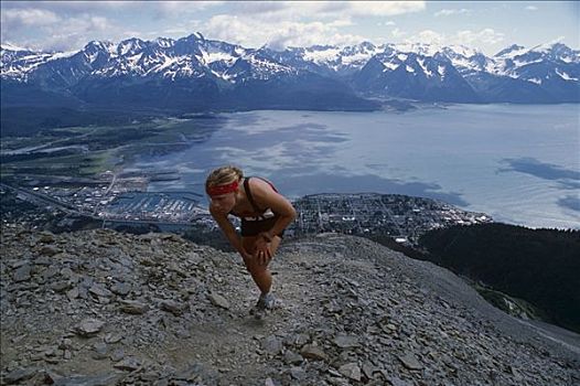 女性,竞争者,向上,攀升,马拉松,比赛,阿拉斯加,肯奈半岛,夏天,活动