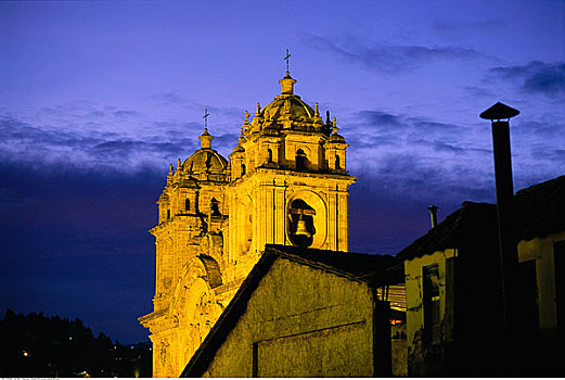 库斯科市,大教堂,夜晚,秘鲁