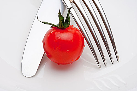 特写,西红柿,叉子,刀,隔绝,白色