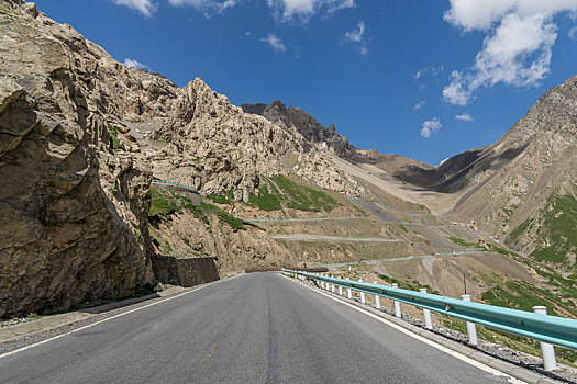 夏季新疆戈壁公路直行道汽车背景