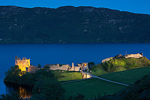 黎明,上方,城堡,尼斯湖,高地,苏格兰