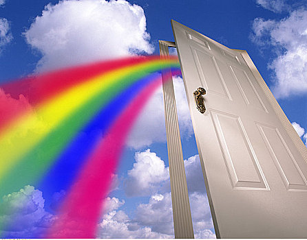 彩虹,出现,门,天空