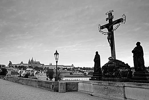 捷克共和国,布拉格,黎明,查理大桥,布拉格城堡