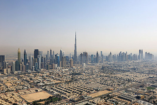 迪拜,天际线,哈利法,市区,俯视,航拍