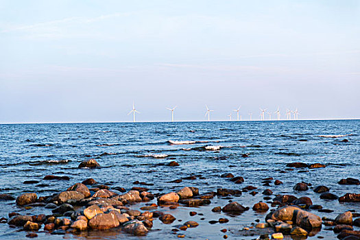 石头,海洋,风轮机,背景