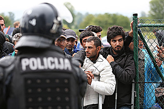 移民,等待,阻挡,斯洛文尼亚人,边界