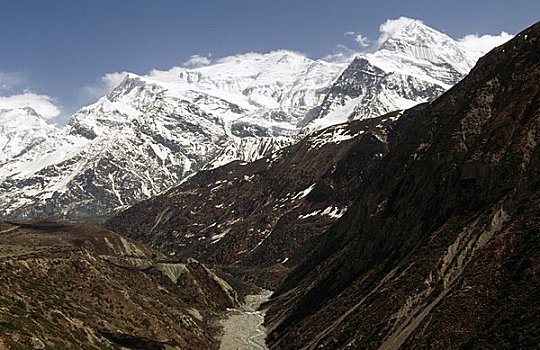 河,流动,山峦,安娜普纳,山脉,尼泊尔