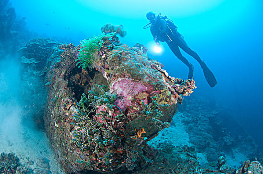 潜水,残骸,卡车,所罗门群岛
