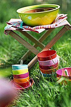 彩色,碗,草,大,折叠,凳子