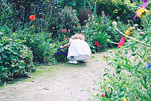 小女孩,探索,花园