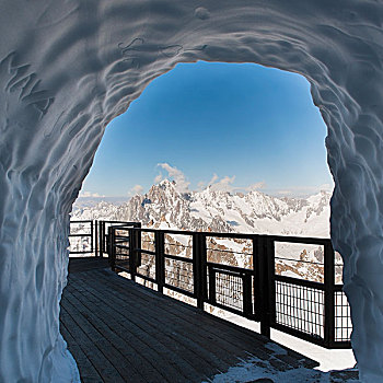 隧道,堆,雪,人行道,隆河阿尔卑斯山省,法国