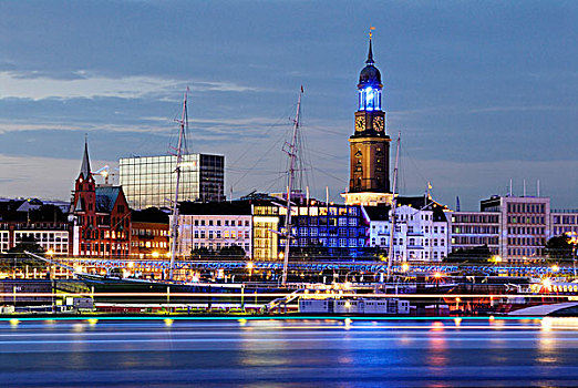 教堂,博物馆,船,蓝色,港口,光亮,汉堡市,德国,欧洲