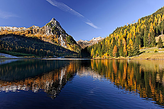 秋天,色彩,树,反射,湖,伦高,奥地利,欧洲
