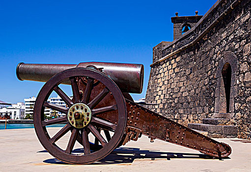 大炮,堡垒,阿雷西费,兰索罗特岛,加纳利群岛,西班牙,欧洲