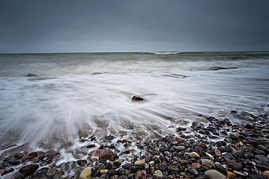 波罗的海,风暴,移动,海洋,岸边,海滩,石头,水