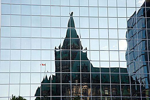 反射,政府建筑,议会,房子,渥太华,加拿大