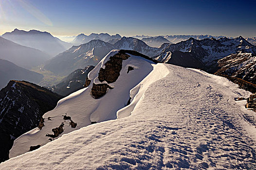 冬天,顶峰,早,早晨,提洛尔,奥地利,欧洲